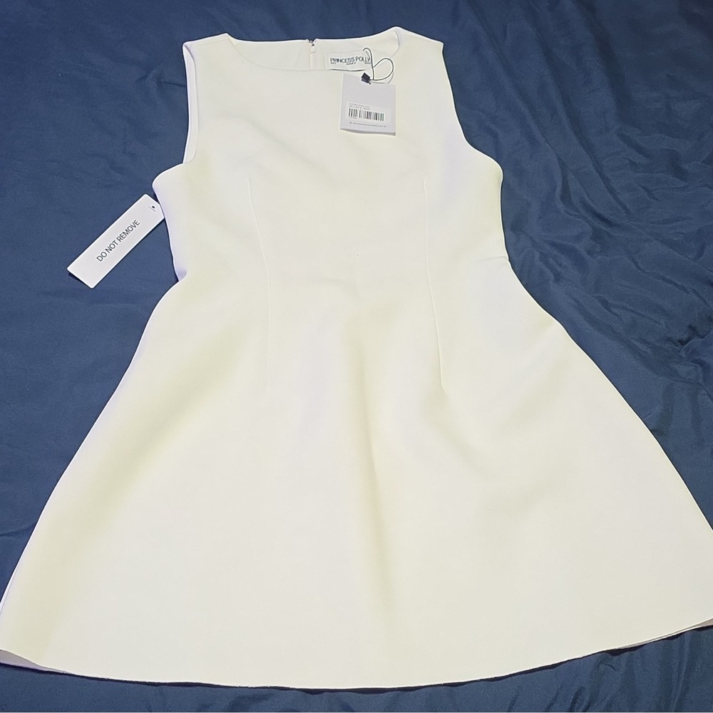 Princess Polly White Solid A-Line Mini Dress Sleeveless Zip US 4